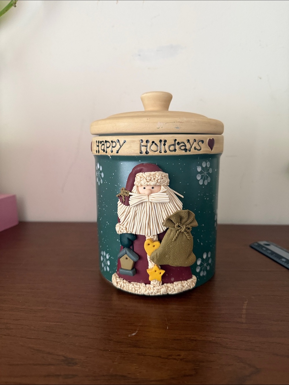 Holiday Santa Cookie Jar - Green and Cream